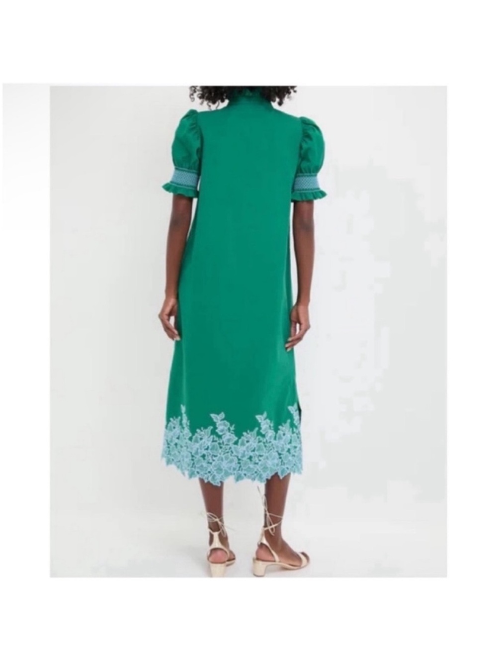 Tuckernuck Hyacinth House 100% Cotton Green Embroidery Eliza Midi Dress - Size M - Picture 3 of 14